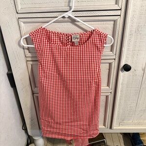 Red Checkered Sleeveless Blouse